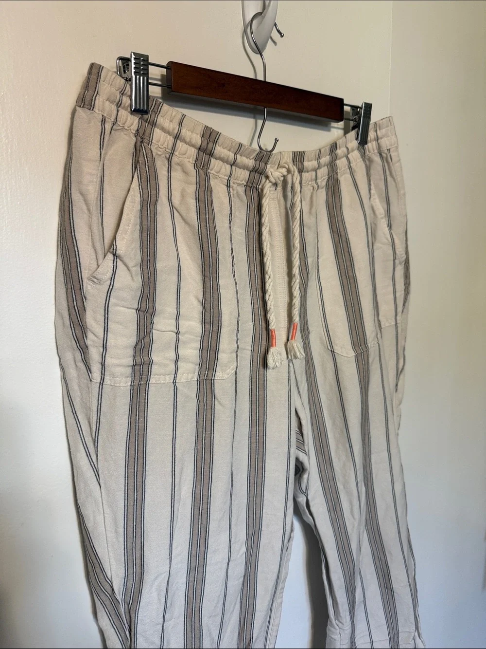 J. Jill Linen Blend Pull On Tie Waist Wide Leg Pants Stripes M
